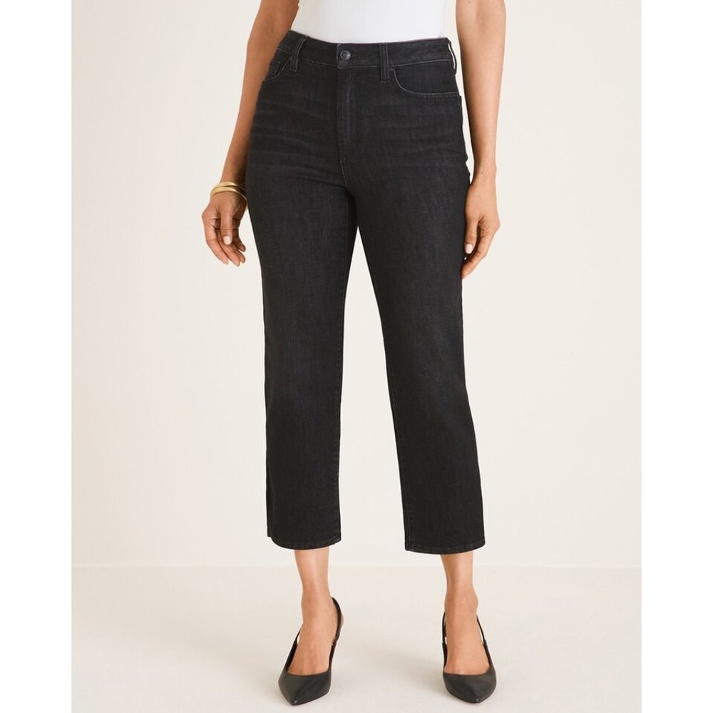 NWT Womens Size 4 Chico's Black Charcoal Wash High-Rise Straight-Leg Crop Jeans